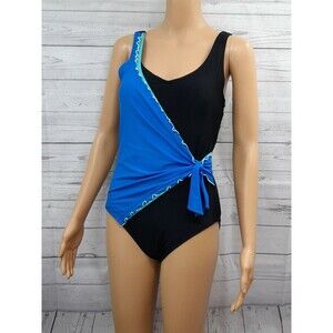 Sweet Escape Swimsuit Front Cover Side Tie One Piece Sz 8 Black Blue